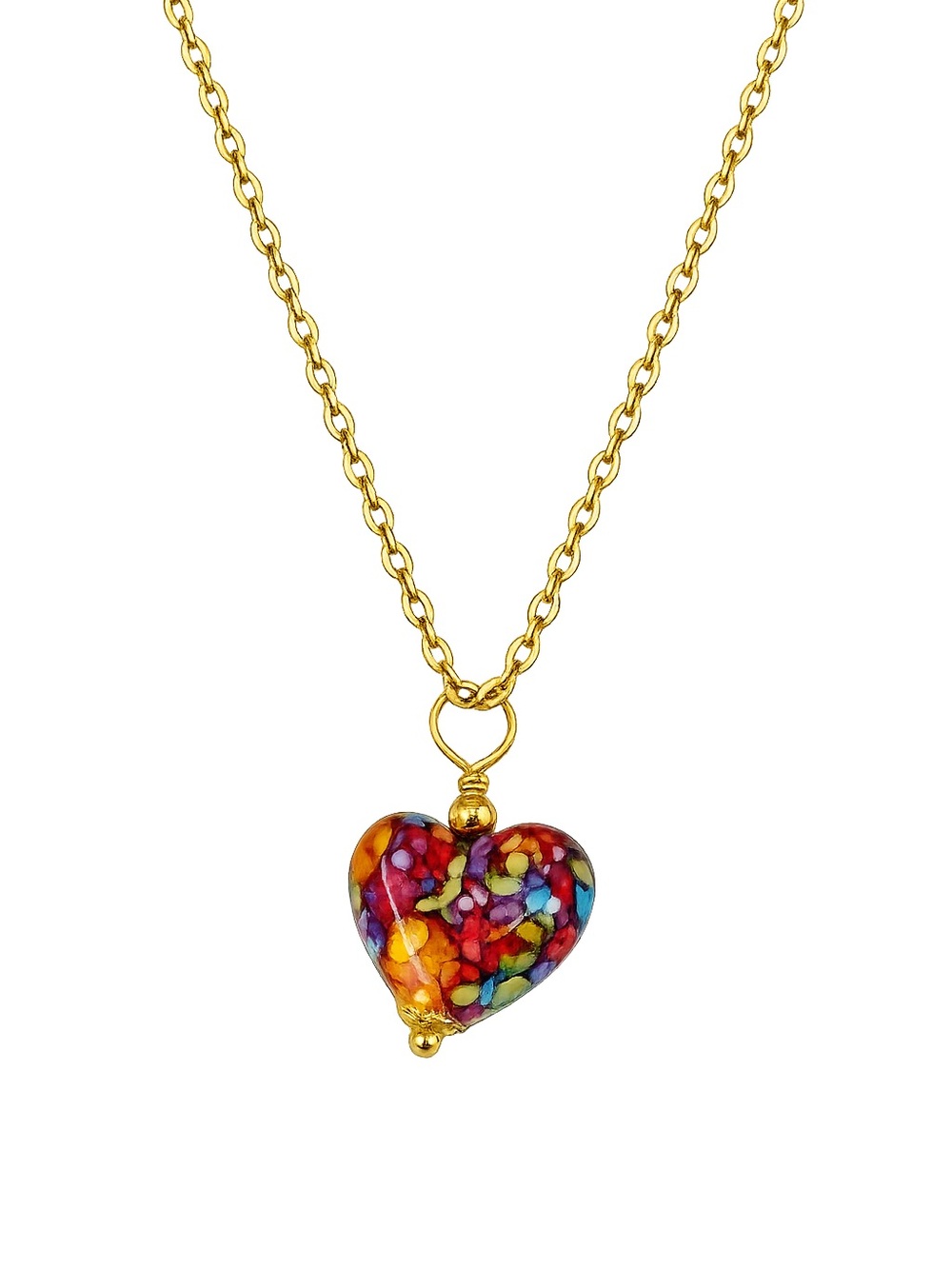 Handmade Red Marbled Heart Necklace | Gold Stainless Steel Chain